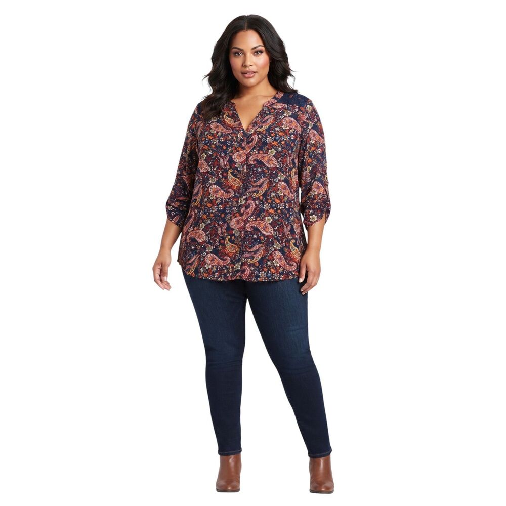 Terra & Sky Plus Floral Paisley Boho Blouse 1X - Picture 1 of 10